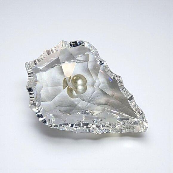 Crystal Clam Shell with Pearl Figurine Clear Glass Small Vintage Keepsake Decor - Picture 3 of 6